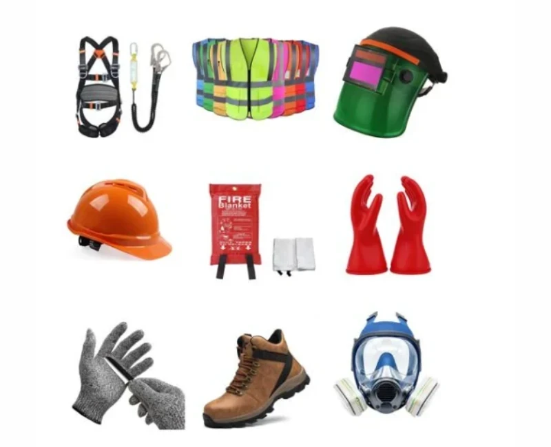 Industrial Safety PPE Kit – Construction Worker Protection Equipment Set (Helmet, Gloves, Goggles, Vest, Ear Protection, Dust Mask, and Safety Boots)