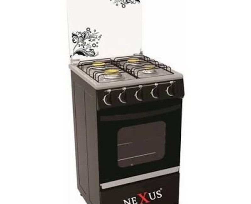 Nexus NX-5055 4-Burner Gas Cooker with Glass Lid - 50x55cm, Durable, Easy-Clean Enamel Finish