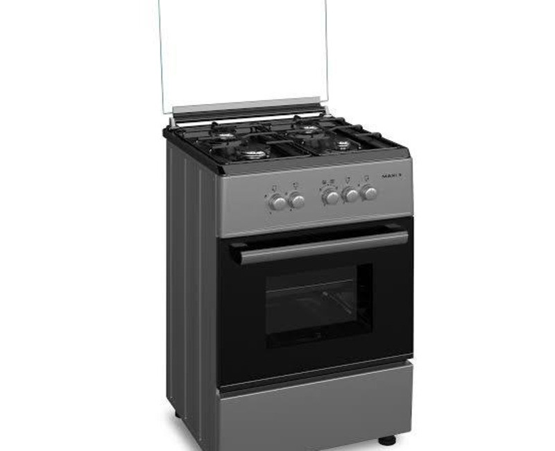 Maxi 60×60 4-Burner Gas Cooker – Basic Black-Gray | Durable Stainless Design | Efficient Multi-Burner Gas Stove for Home Kitchen