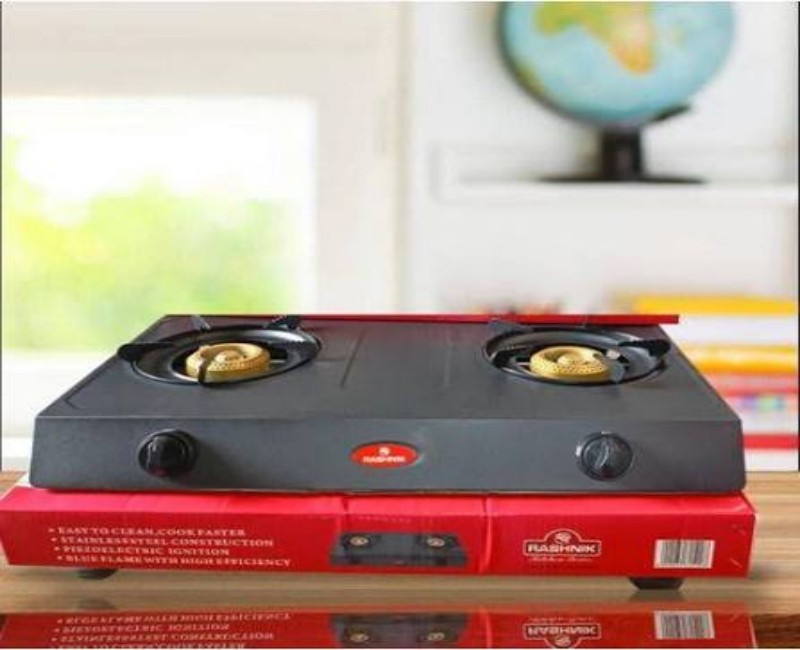 Rashnik 2-Burner Table-Top Gas Cooker – Durable, Efficient & Easy-to-Clean Stainless Steel Design
