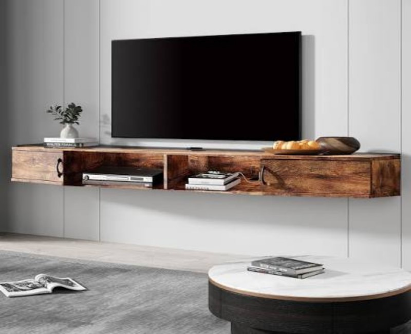 Premium Wall-Mounted Floating TV Shelf – Cable-Management Design, Multi-Layer Media Console, Space-Saving Wooden Entertainment Storage Unit