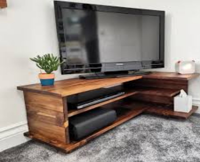 Modern Wooden Corner TV Stand & Multi-Tier Shelf Unit – Space-Saving Media Console for Living Rooms & Bedrooms